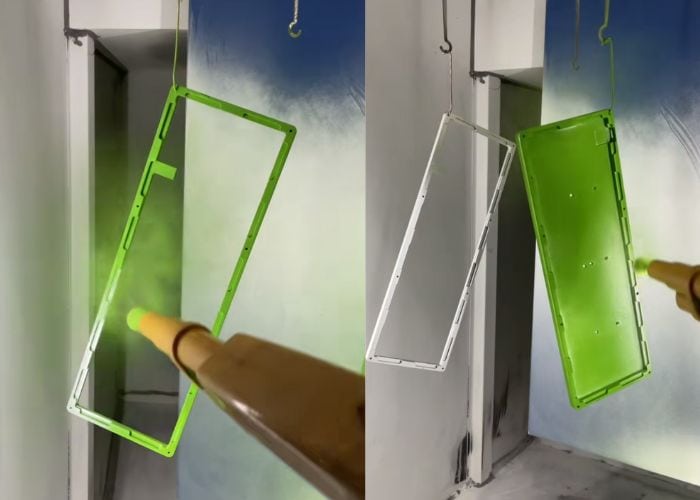 green-frame-spraying-powder-coating
