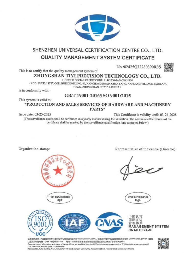 Certificat ISO - Tirapid - Services d'usinage CNC