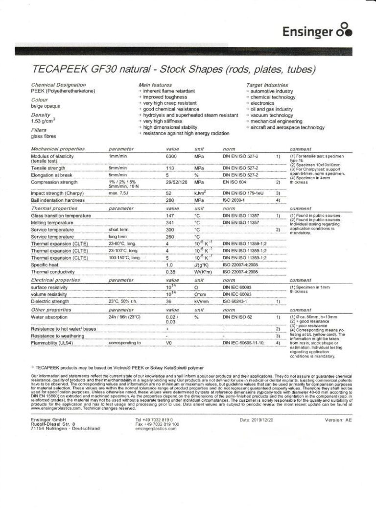 Rapport de test PEEK Ensinger Tirapid
