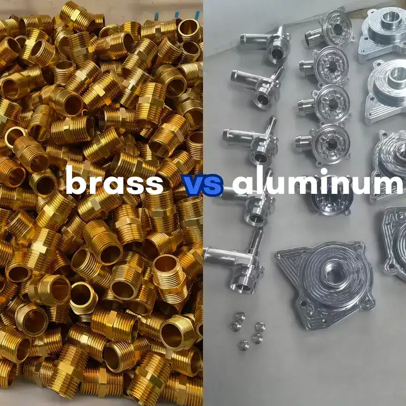 Brass turned fitting component compared with aluminum CNC machined mechanical parts
