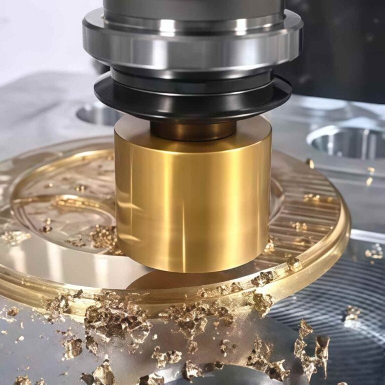 High-speed CNC milling of brass components with coated cutting tool and golden chips
