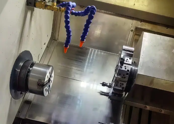 Rotational part CNC turning at CNC lathe turning station