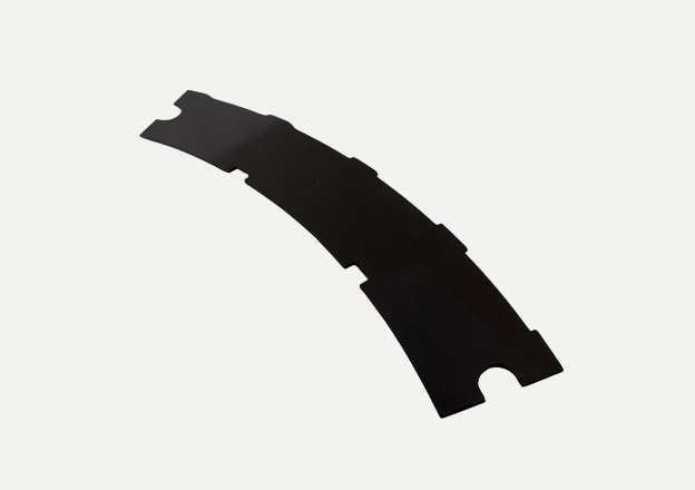 Custom black sheet metal curved component with cutouts