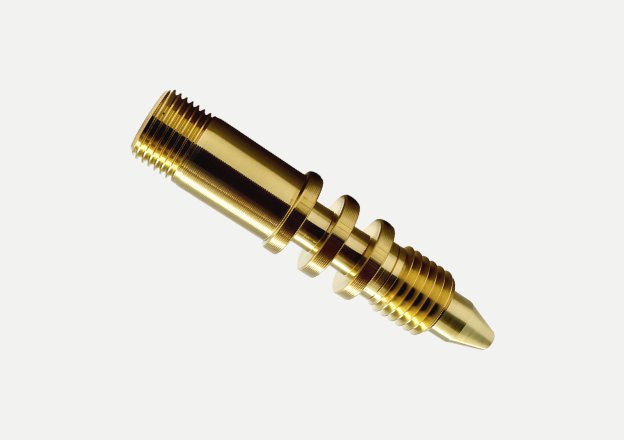 CNC machined brass threaded rod component with stepped geometry