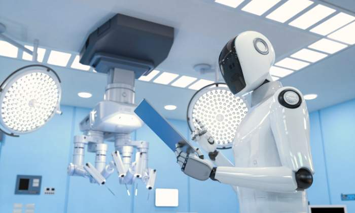 Medical robot assisting in surgery in modern operating room