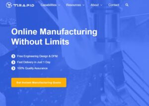 TiRapid online manufacturing service homepage with fast delivery and DFM support