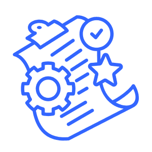 Icon of a certificate with a gear and a star symbol, representing extensive expertise and certified skills in CNC machining.