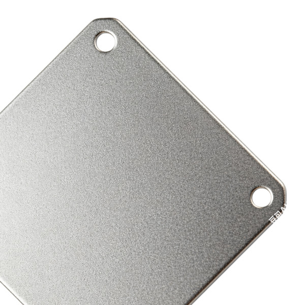 Square metal stamping parts bead blasted to achieve a smooth, uniform matte surface