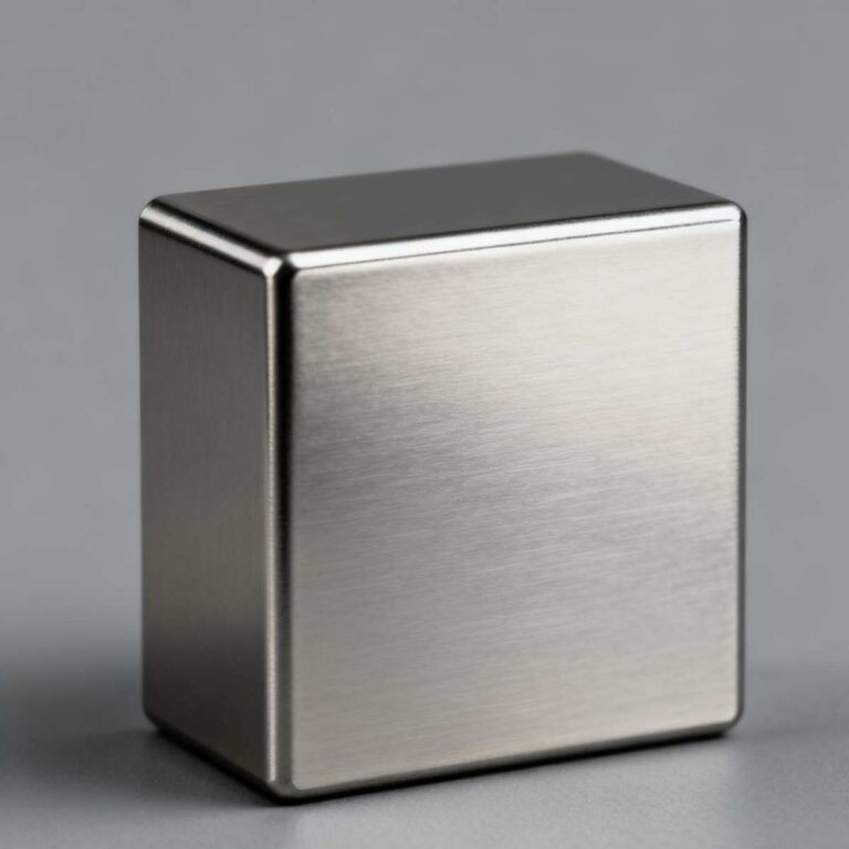 Square aluminum prototype surface showing machining texture and natural metallic finish — example of types of aluminum finishes