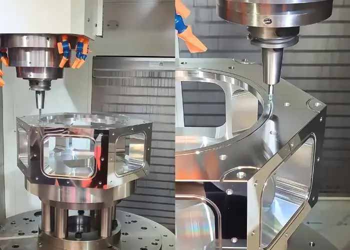 Close-up details of 5-axis machined 6063 aluminum aerospace component