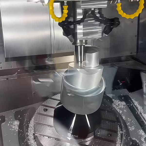 5-axis CNC machining of a complex metal part for aerospace and medical applications