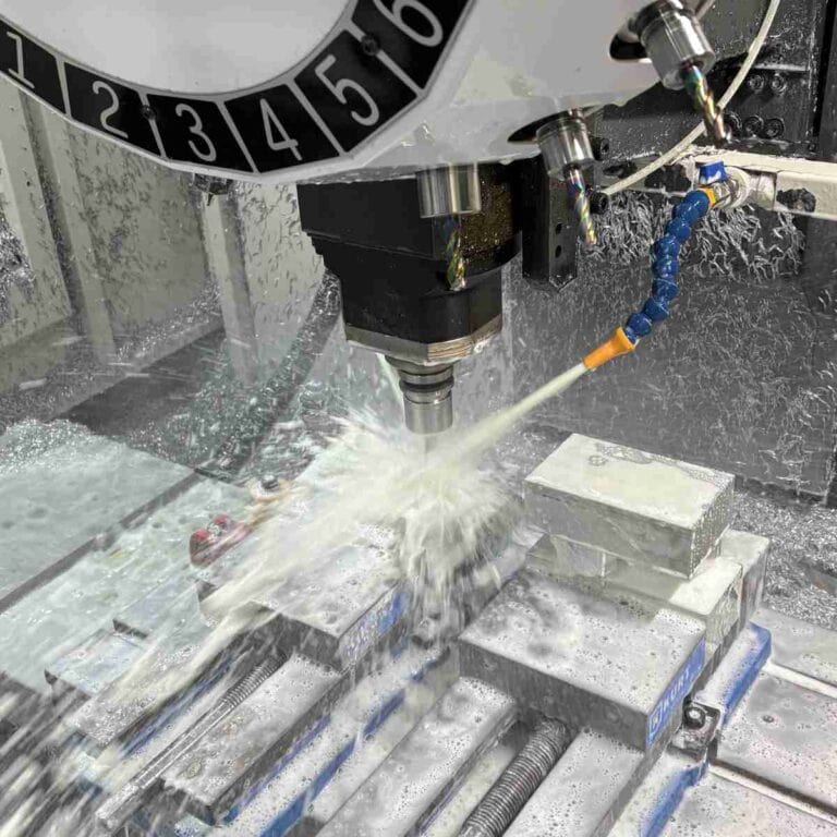 CNC-milled 7075 aluminum part during machining, showing high-strength aerospace-grade metal