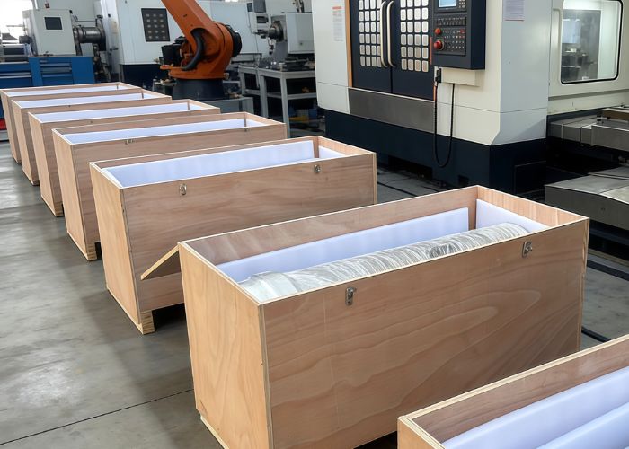 Large aerospace aluminum 6063 CNC machined parts packed for shipping after precision machining