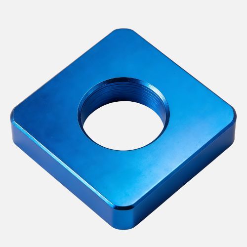 6061 aluminum CNC machined part with blue anodized finish, single finish display