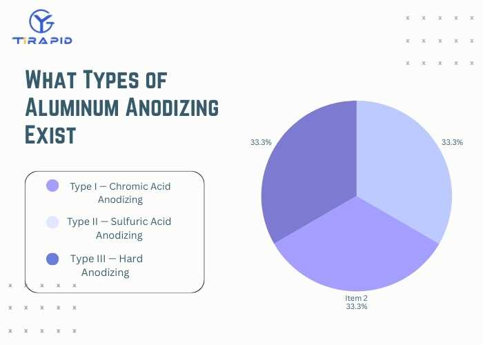 Chart showing different types of aluminum anodizing (Type I, II, III) used to explain what is anodized aluminum