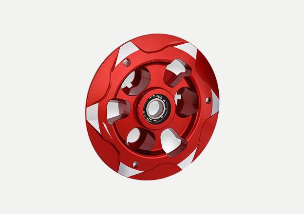 CNC-turned aluminum wheel hub and sprocket carrier for high-performance motorcycles