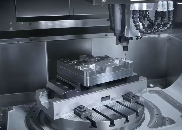 5-axis CNC milling machining complex aluminum part in one setup, ideal for high-precision, multi-surface CNC machining projects