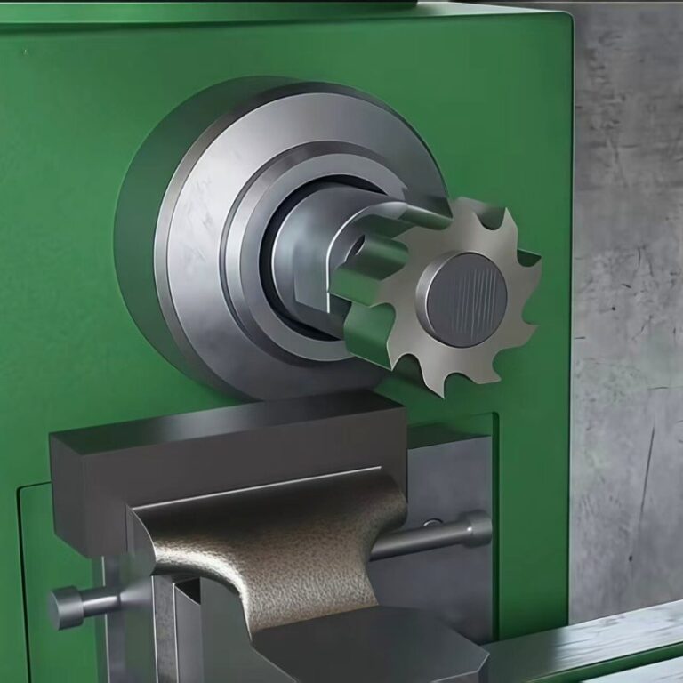 Down milling CNC milling process showing cutter rotation and feed direction during metal machining