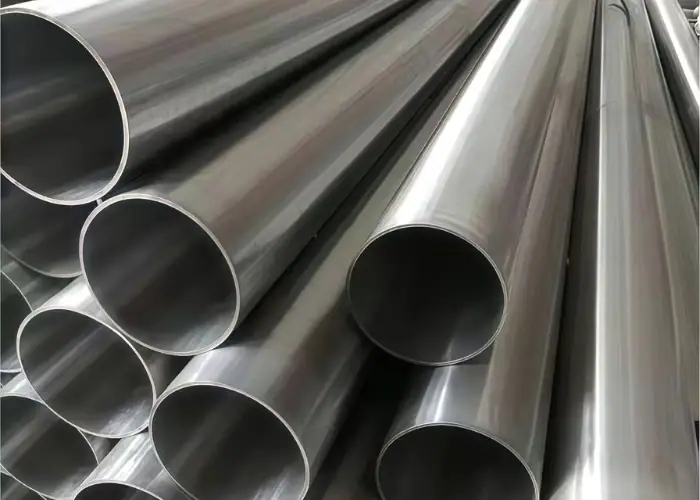Close-up view of multiple 430 stainless steel pipes arranged together