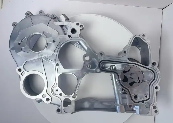 Close-up of a precision CNC milled housing-type metal part