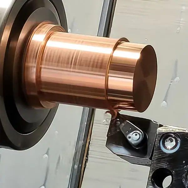 CNC turning process for manufacturing cylindrical copper parts including shafts, pins, and threaded connectors