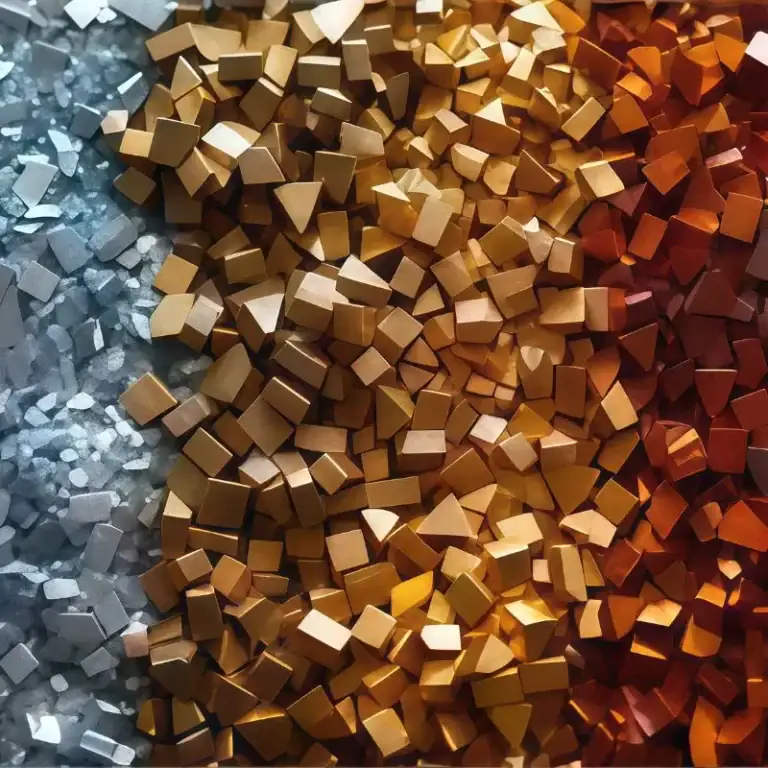 Collection of common non ferrous metals including aluminum copper and gold used in industrial manufacturing and engineering applications