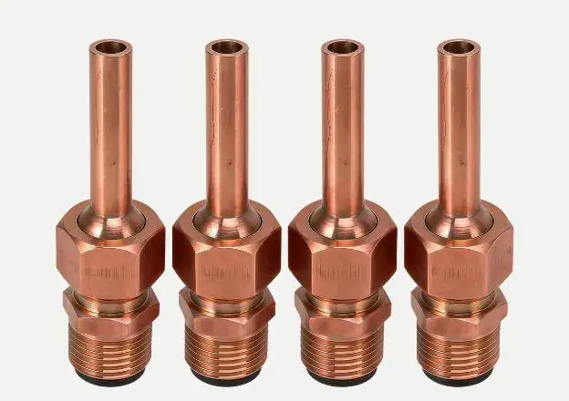 Copper pipe connector with threaded end for plumbing and industrial piping systems