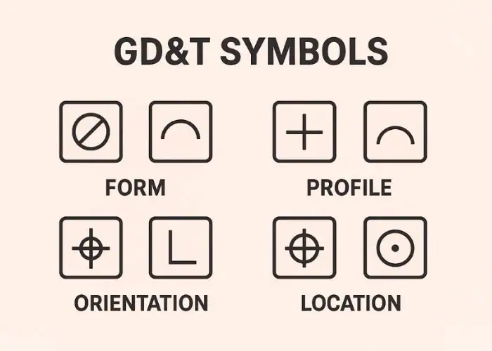 gdt system showing symbol categories used to improve manufacturing accuracy