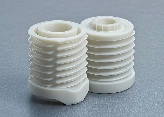 Injection molded flanged plastic adjustment screw for semiconductor equipment industry applications