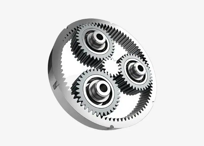 planetary gear set with sun gear planet gears and ring gear for compact high torque transmission