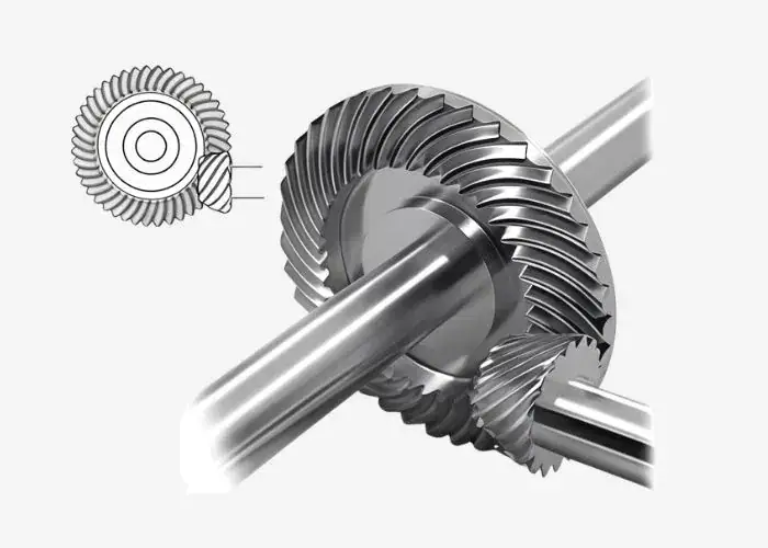 spiral bevel gear with curved teeth for smooth angular power transmission