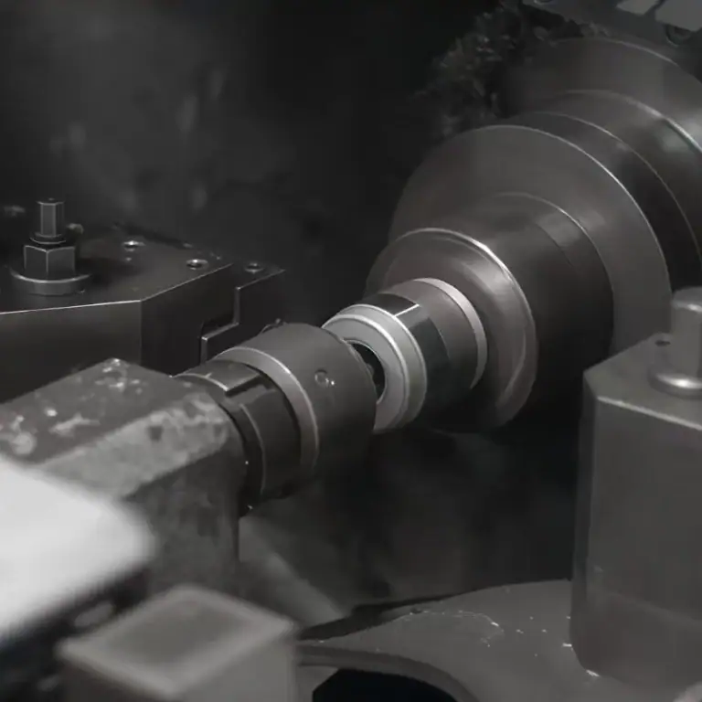 Stainless steel part being machined in a CNC turning process
