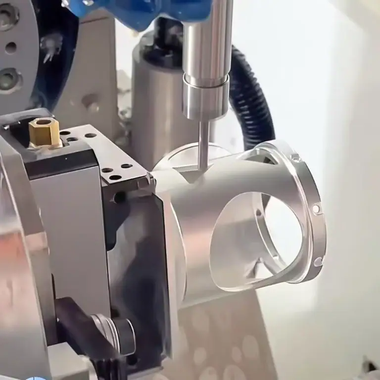 5-axis CNC machining process on an aluminum 5083 component with complex contours