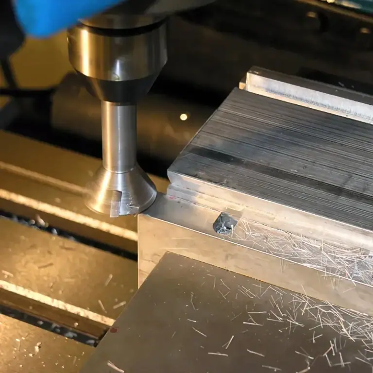 Actual CNC milling process of a 7075 aluminum alloy dovetail groove part