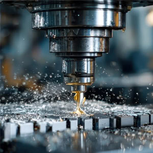 Images of a spindle system cutting metal workpieces.