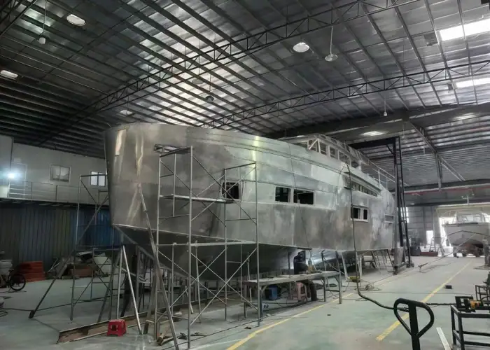 Large marine structure fabricated from aluminum 5083 in workshop