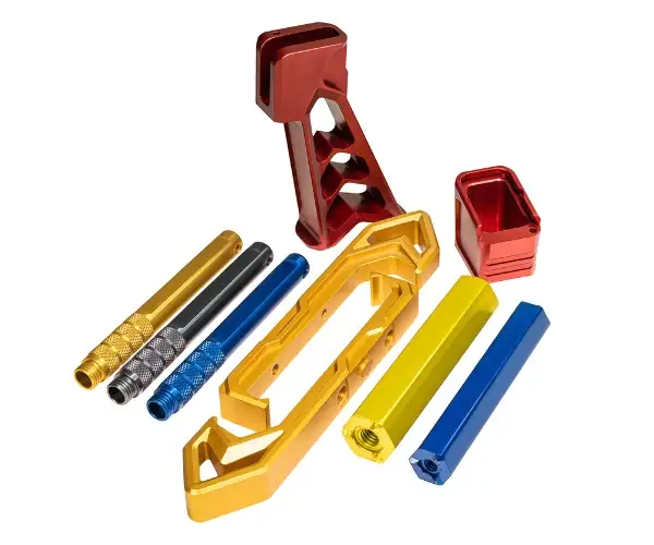 Colored 6061-T6 aluminum part with anodized surface finish