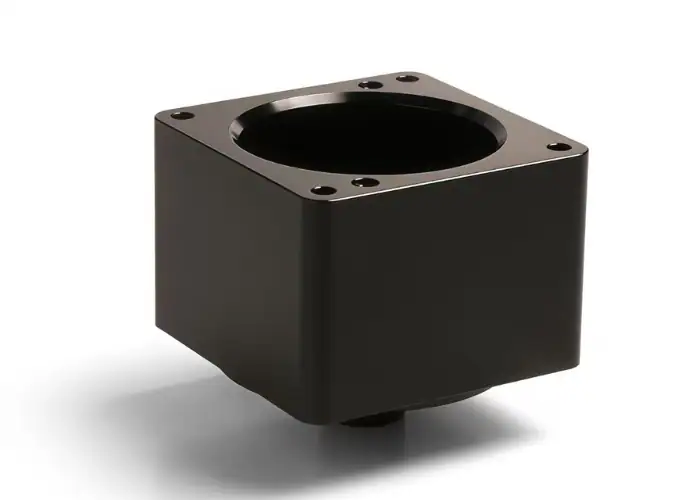 Black hard coat anodized aluminum part with smooth precision-machined surface