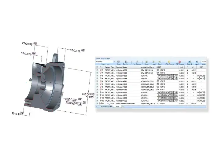 Example of a PPAP full dimensional inspection report with part drawing