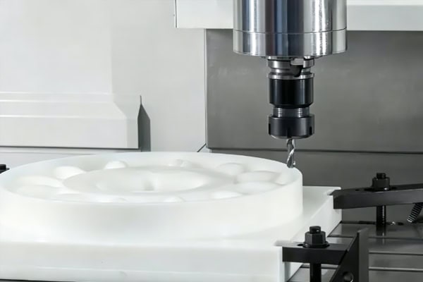 CNC machine tool machining of large white plastic parts