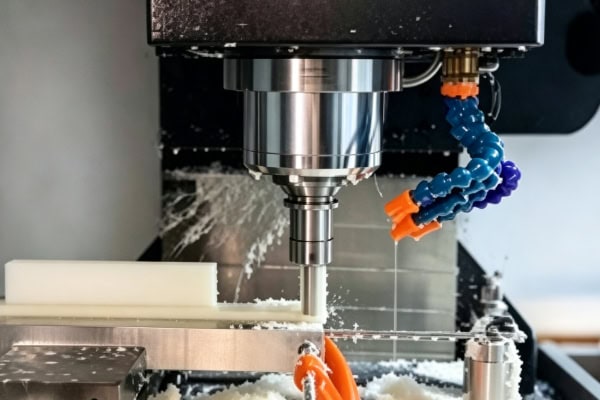 CNC machine tool machining white plastic parts on site