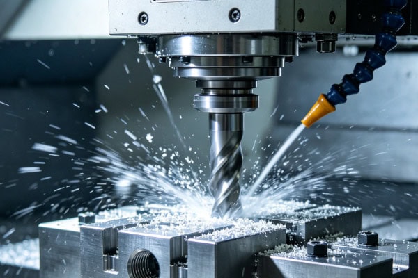 Image of a CNC milling machine performing metal milling.