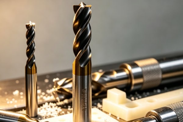 CNC plastic machining special drill bit and workpiece