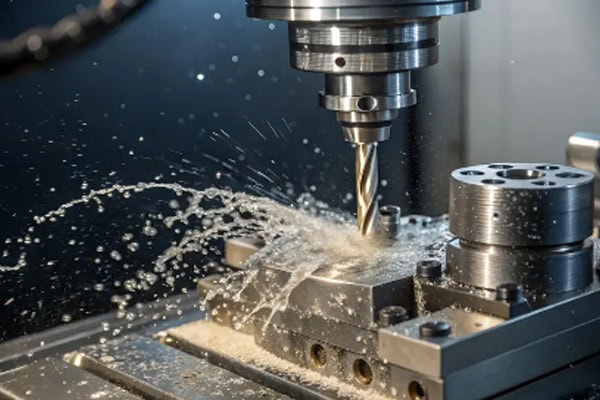 Close-up of precision CNC machine tool cutting
