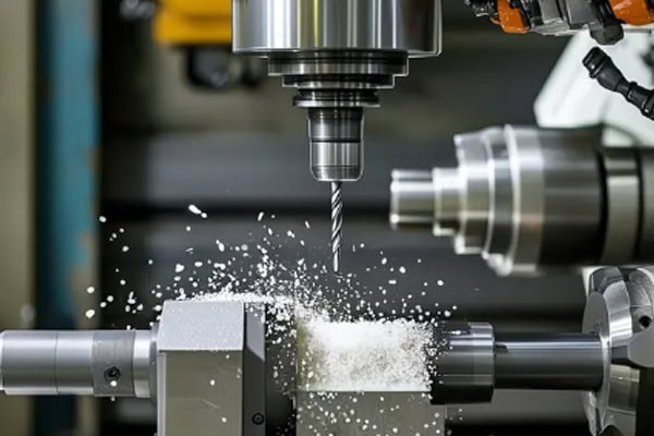 Close-up of precision machining on factory machine tools