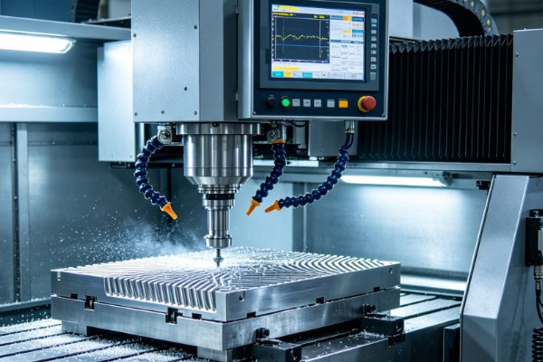 Image of the cooling system nozzles spraying the processing area.
