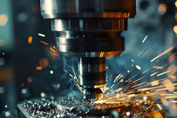 Image of a spindle and cutting tool cutting a metal workpiece.