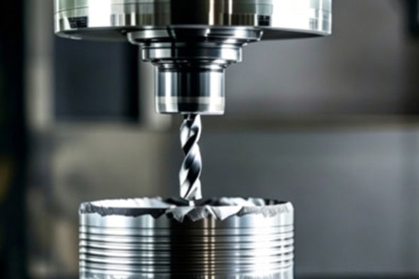 Images of CNC machining centers performing drilling operations.