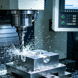 Image of a vertical CNC machining center performing milling.