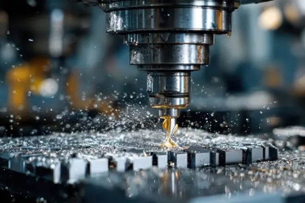 Milling metal parts with coolant on a CNC machine tool